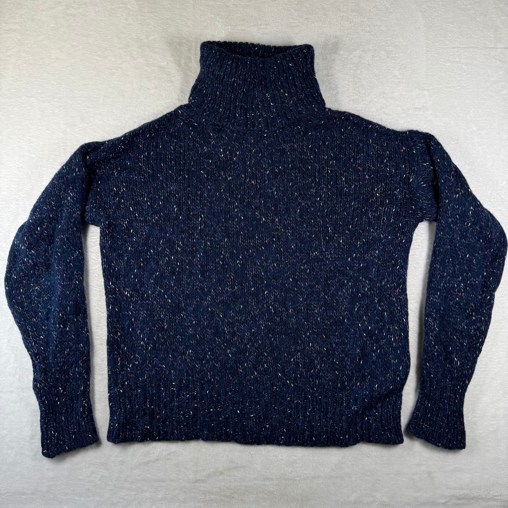 Something Navy Blue Confetti Speckled Alpaca Blend Turtleneck Sweater Small